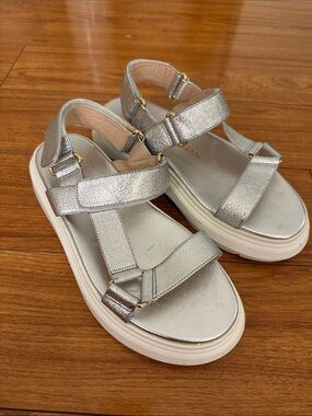 Stuart Weitzman Silver Metallic Platform Sport Sandals